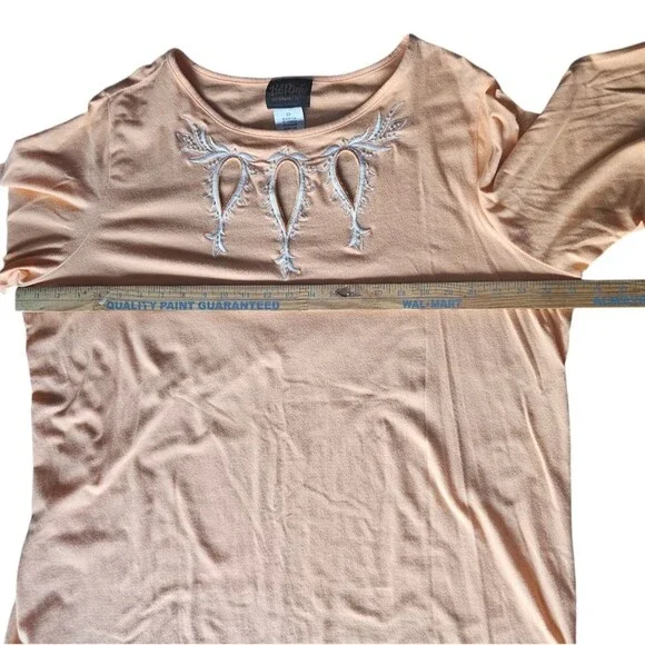 Bob Mackie Wearable Art Embroidered Cotton Stretch Top Women’s Plus 2X Peach - Picture 6 of 11